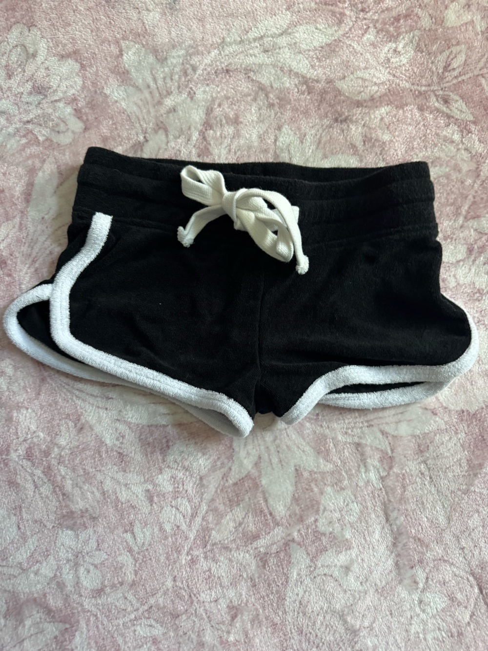 Katie J NYC Black Terry Shorts with White Trim and Drawstring